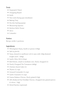 a list of ingredients for a recipe