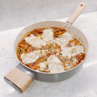 a pan with a pizza in it